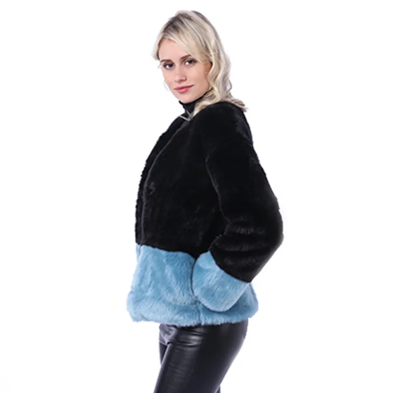 Women's Leather Fur Coat Autumn and Winter Imitate Rex Rabbit Fur Fur Coat Short Two Colors Fur Coat Women Faux Fur Coat