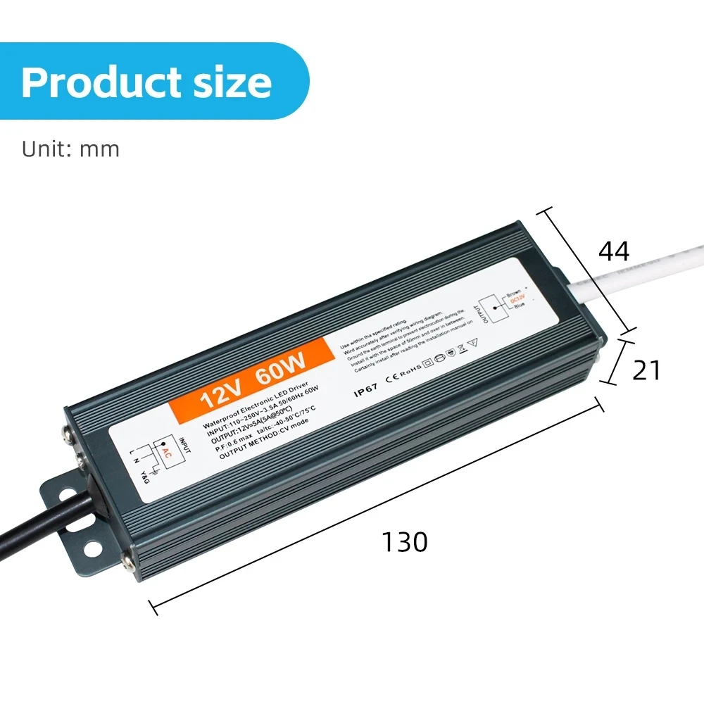 Водонепроницаемый источник питания IP67 IP68 с трансформатором освещения Адаптер из