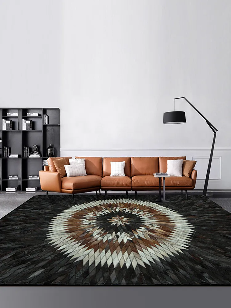 

Modern Light Luxury Printing Imitation Black White Cowhide Stitching Carpet Home American Retro Living Room Bedroom Printing Mat