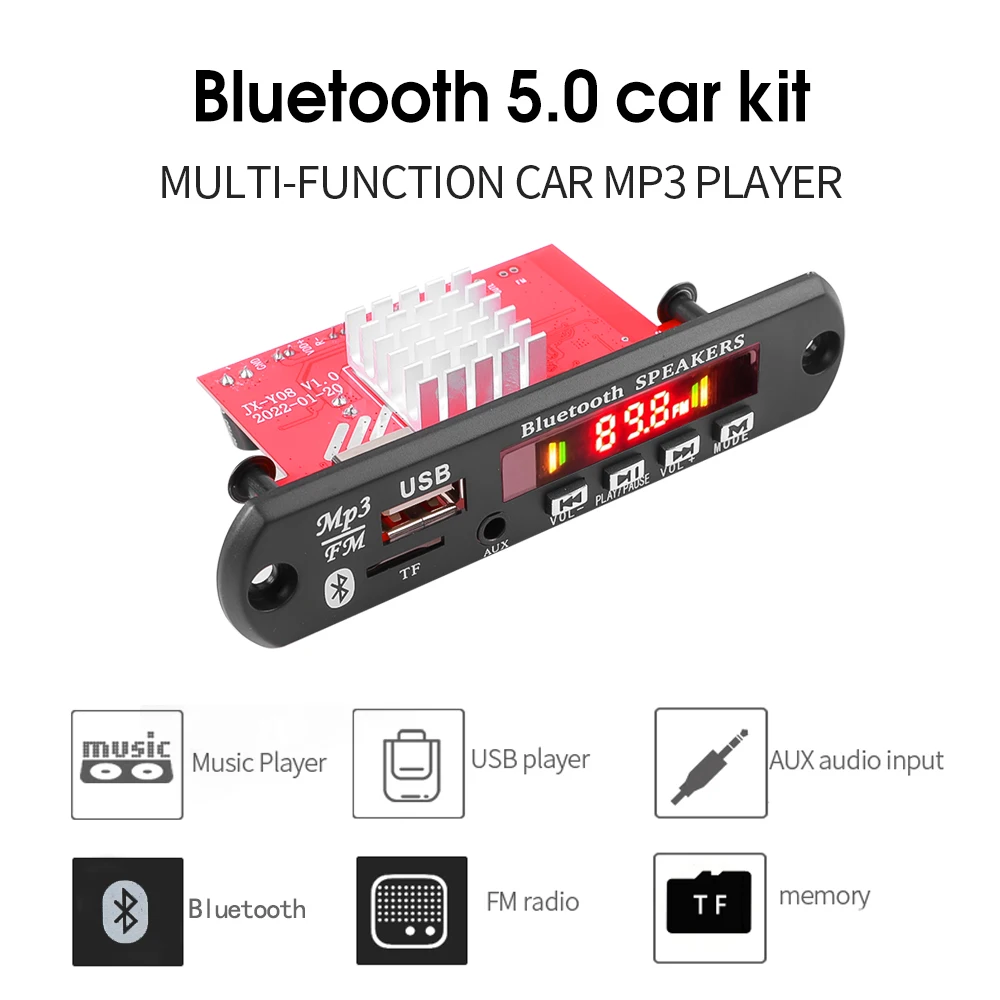 

120W Amplifier MP3 Decoder Board 2*60W 8-24V Bluetooth5.0 Car Player USB Recording Module FM AUX Radio For Speaker Handsfree