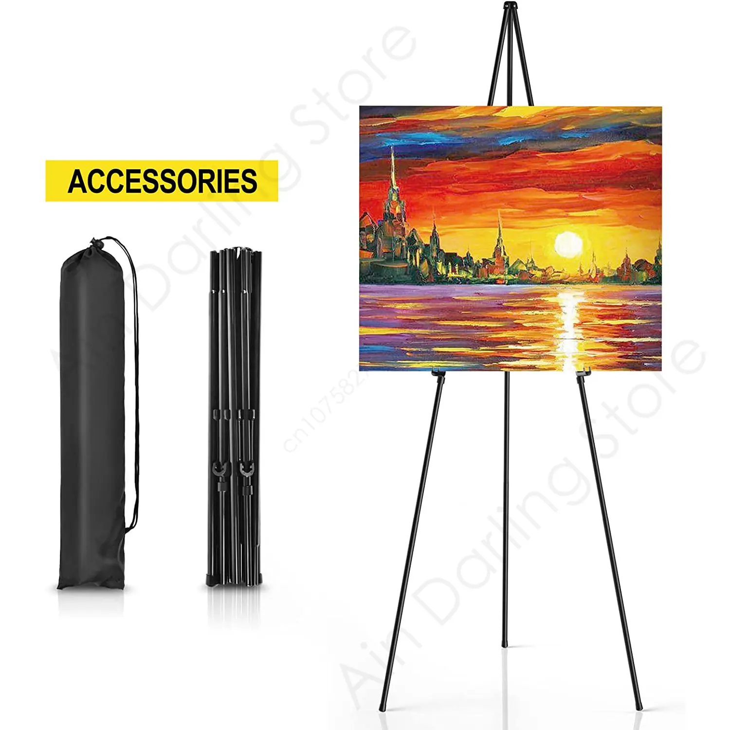 

Black Easel Stand - 63" Artist Instant Tripod Collapsible Portable Floor Easel - Adjustable Art Poster Easy Folding Metal Stand
