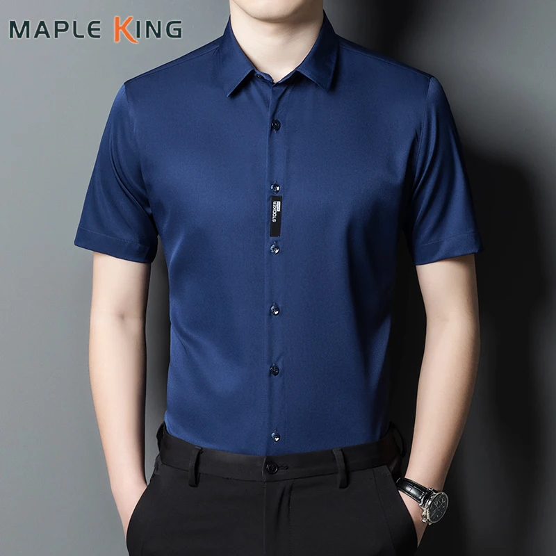 

Мужская однотонная деловая рубашка, черная блузка с коротким рукавом и надписью, с заплатками, на пуговицах, одежда для мужчин