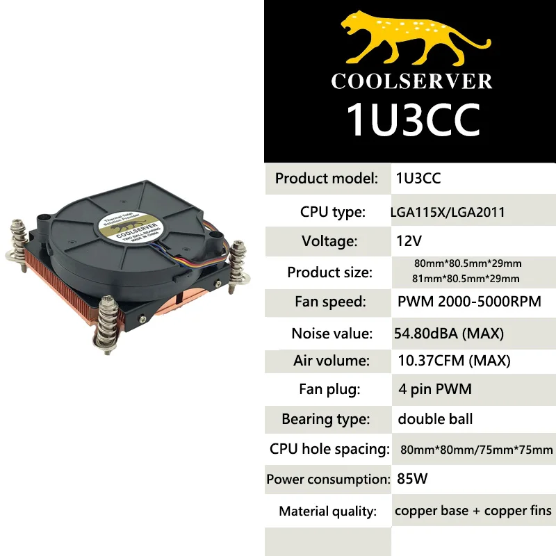 

Кулер COOLSERVER 1U3CC для процессора Intel LGA2011 LAG115X, вентилятор для охлаждения серверного процессора, медный теплоотвод, промышленная рабочая станц...