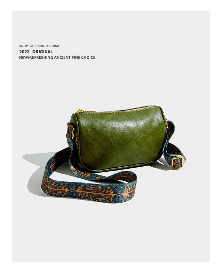 Elmsk 2022 Vintage Ethnic Style Single Shoulder Bag Patent Leather Bag Fashionable Messenger Bag Women