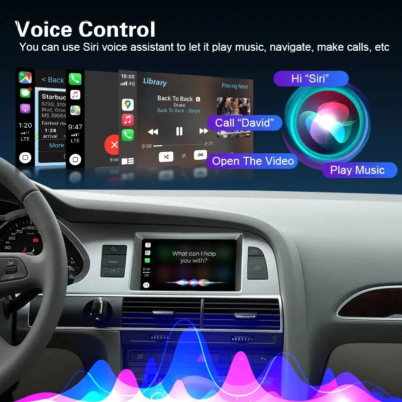 Фото Беспроводная коробка CarPlay Android Auto Box для Audi A4/A6L/Q7/A8 2005-2009 MMI2G High с функциями зеркальных звеньев AirPlay, камера заднего вида №3