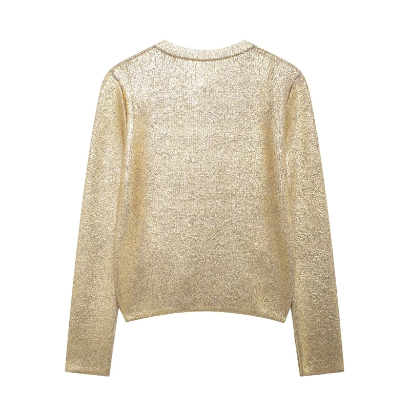 Женские топы TRAF новинка 2024 модная трикотажная куртка с текстурой металлической