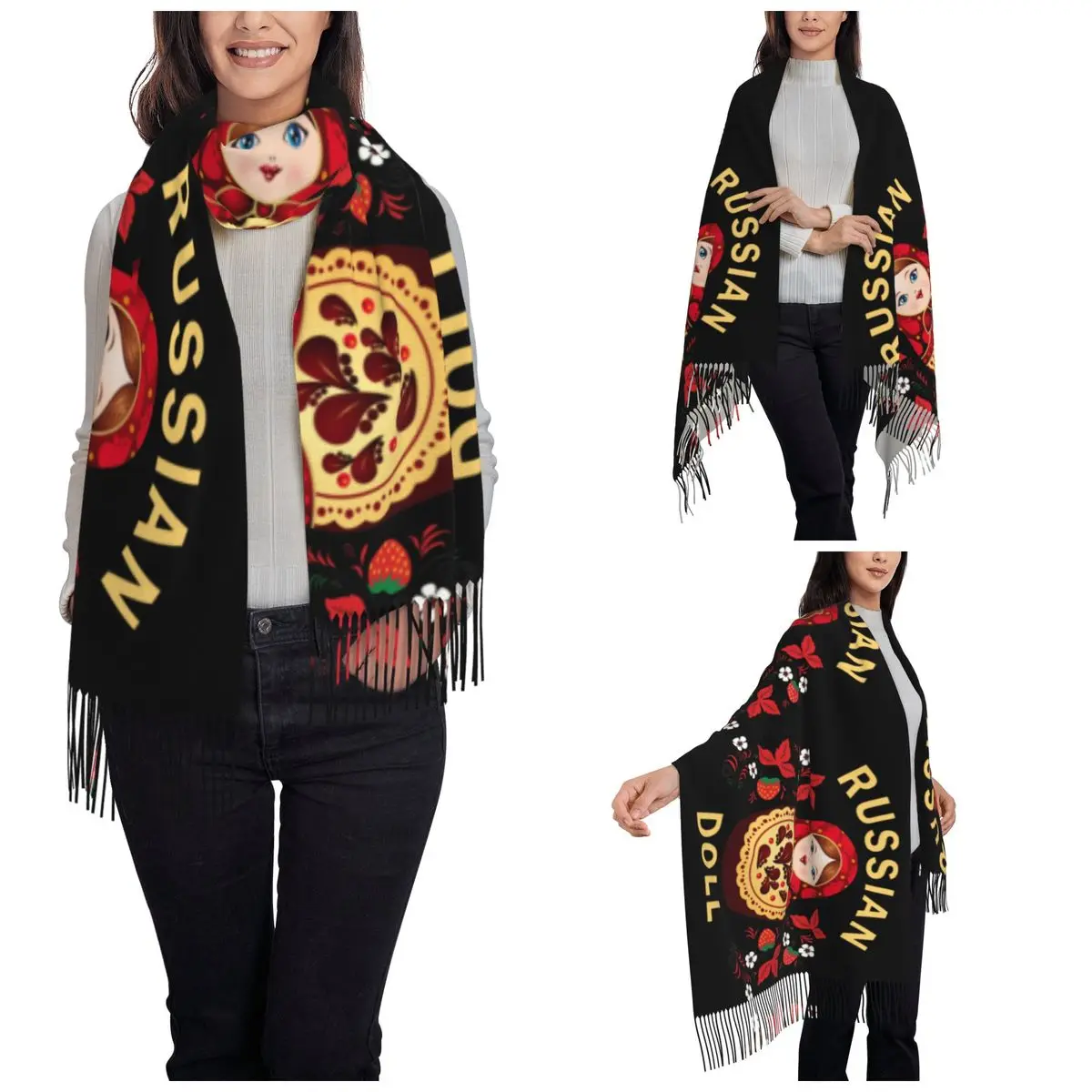 Женский шарф с кисточками Длинная зимняя женская кукла-матрешка русская кукла