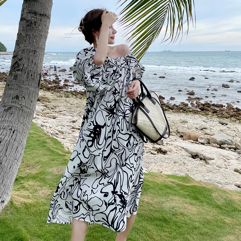 NEW Women Midi Printed Dress with Pocket Summer 2022 Runway Tropical Y2k Off Shoulder Sun Dress Beach Vacation Party Vestidos