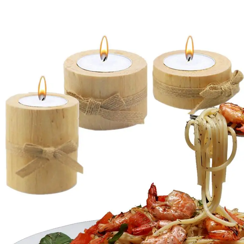 

3Pcs Pine Wood Rustic Wedding Centerpieces Wood Candlestick For Wedding Table Decoration Natural Wood Candle Holder Stand