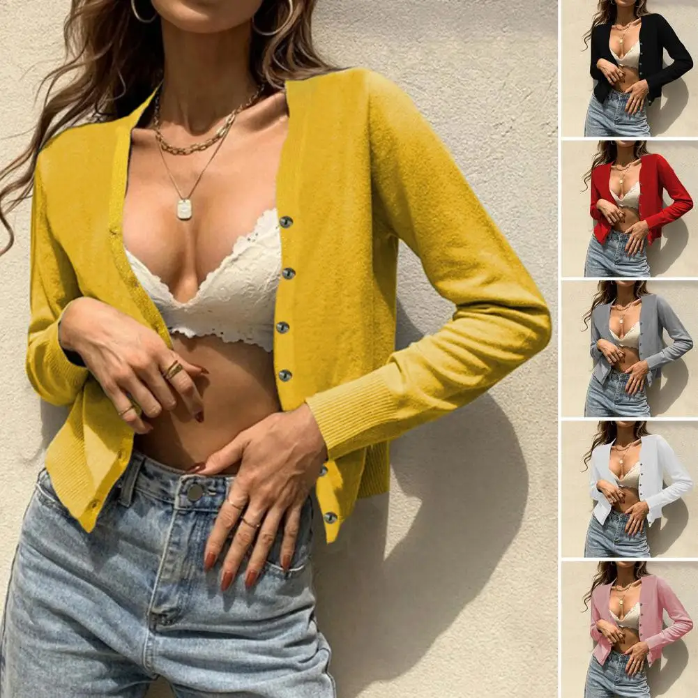 

2023 Short Cardigan Women's Sweater Coat Autumn And Winter New Style Outer V-neck Loose Soild Top All-match Casual