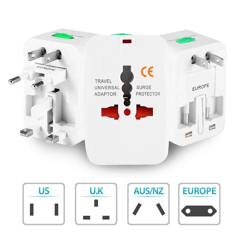 

200pcs Multifunction Travel Plug Adapter All In One Converter Charger Worldwide US UK AU EU Electrical USB Power Plug Adapter