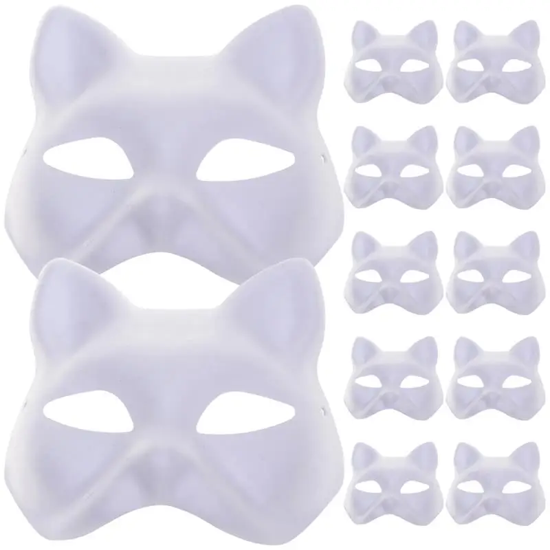 

12pcs Blank Mask Halloween Prom Mask Masquerade Mask For Women Animal Masks Japanese Half Mask Half Cat Mask Blank