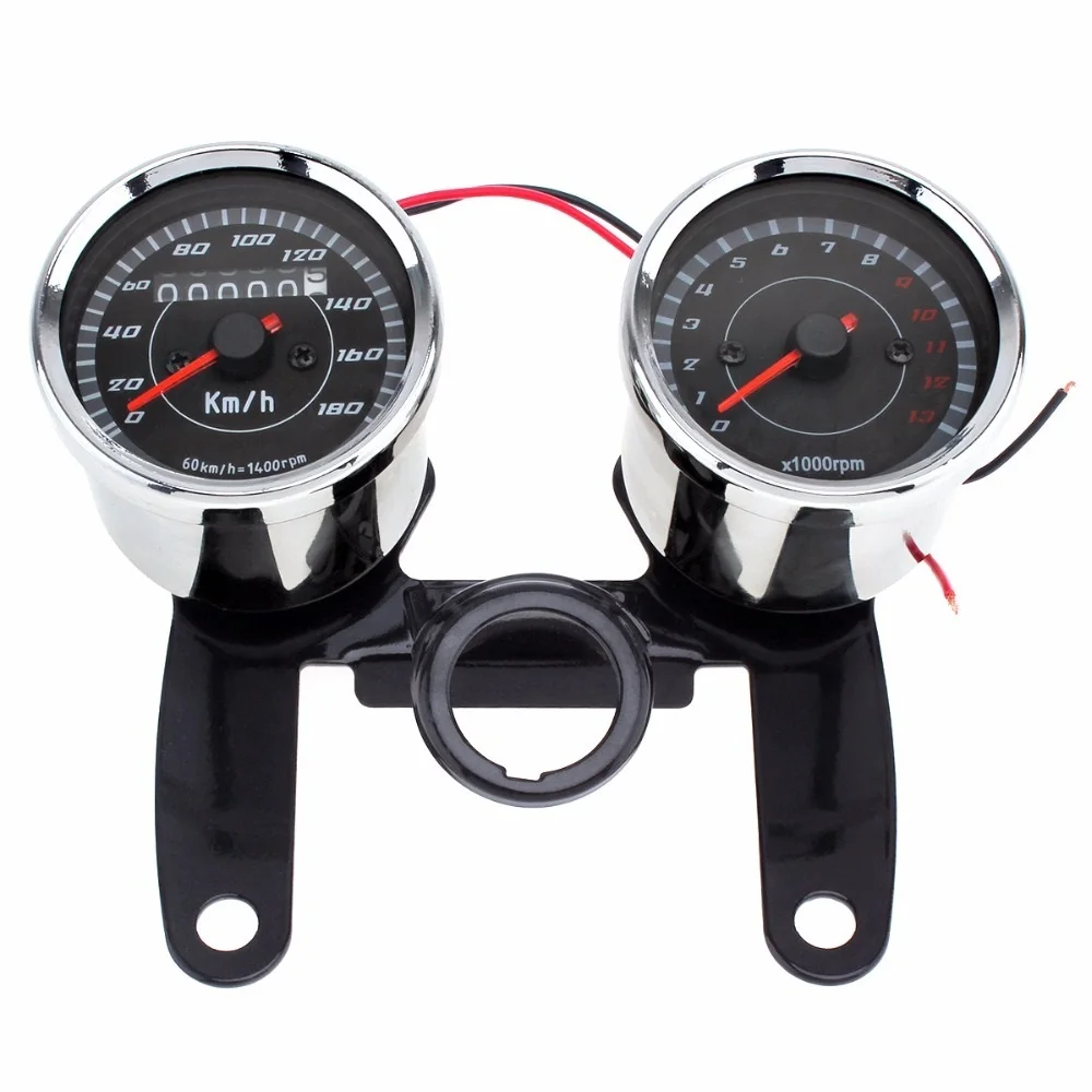 

DC 12V Motorcycle Speedometer Odometer Gauge 0 - 180km / h 13000 RPM Colorful LED Backlight Tachometer Set