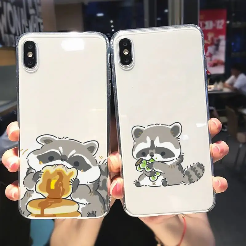 

Cartoon raccoon Kawaii Phone Case For Xiaomi10T 11 Note10 Redmi7 8 9 S Pro K40 Poco3 Transparent Shell