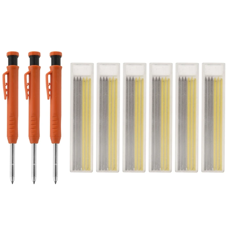 

3Pcs Carpenter Pencils, Grease Pencil And 36Pcs Refill For Wood Markers, Drawing, Scriber And Architect