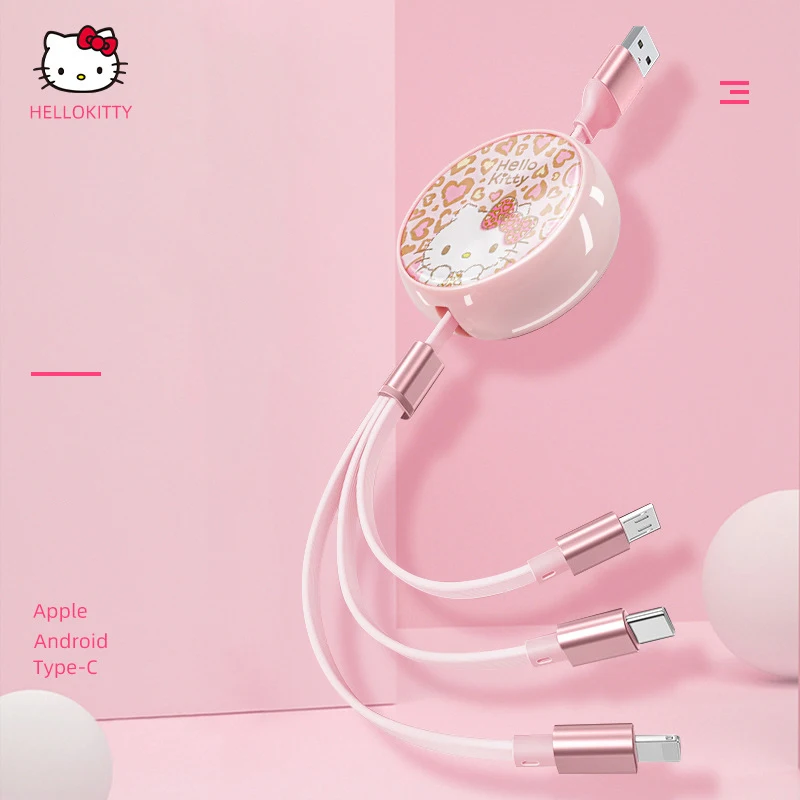 

Sanrios Hello Kitty 3-In-1 Telescopic Data Cable Cartoon Animation Type-C Fast Charging Apple Android Usb Charging Cable