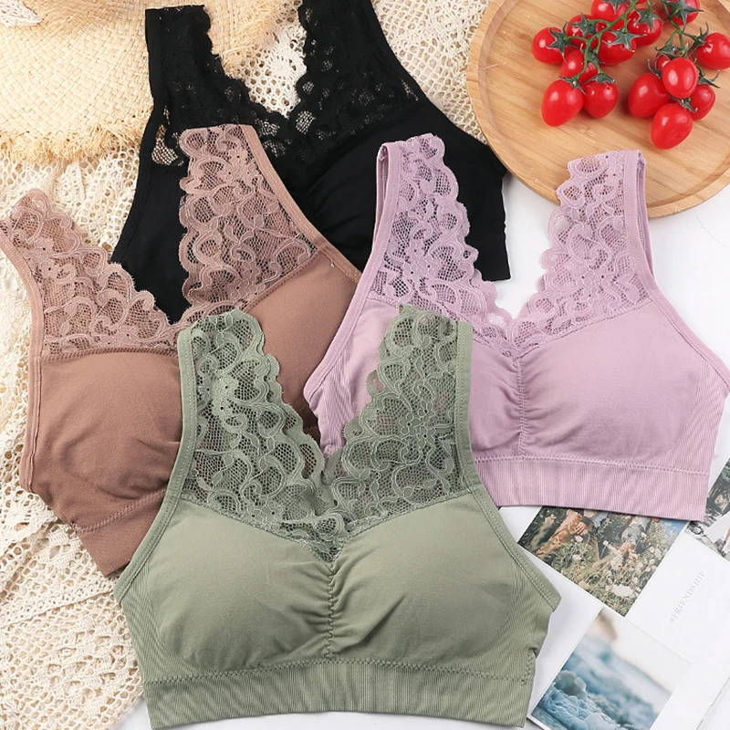 

10 Colors Solid Color Bras For Women Underwear Brassiere Backless Wireless Bralette Push Up Sexy Lace Bra With Pad Vest Top