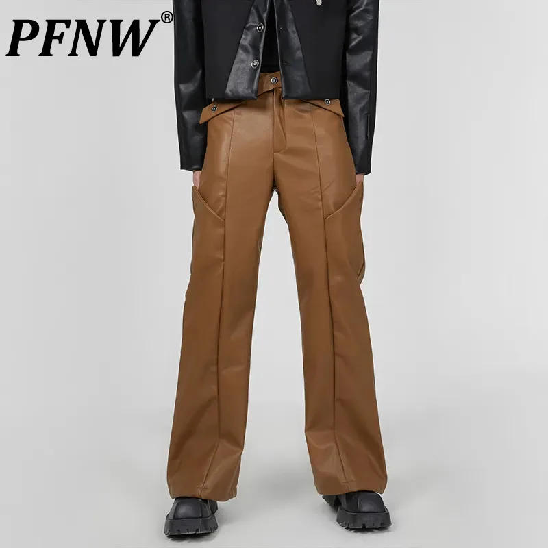 

PFNW Spring Summer Men's Deconstructs PU Flared Pants Darkwear Motorcycle Techwear Handsome Leather Personality Trousers 12A9556