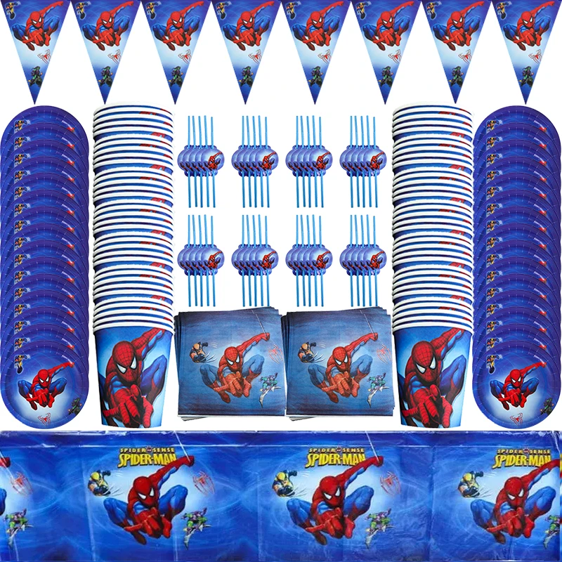 

Spiderman Theme Birthday Party Decorations Set Paper Cup Plate Ballion Tablecloth Superhero Baby Shower Kids Boys Party Supplies
