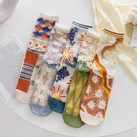 sweet kawaii stockings socks womens cotton woman clothes splicing harajuku thin japanese college style glass fiber crystal