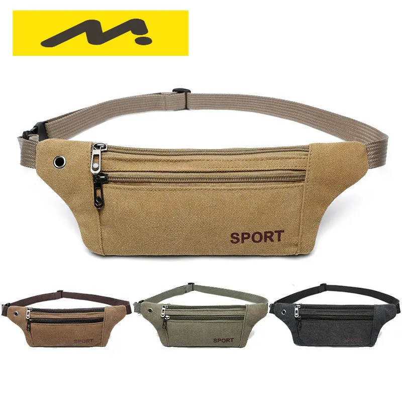 

Men Casual Durable Fanny Waist Pack Male Waist Bags Belt Canvas New Hip Bum Military Bag Pouch Three Zipper Pocket