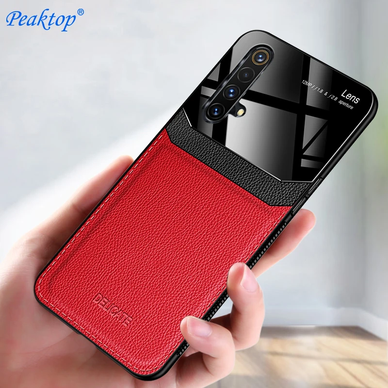 Противоударный чехол для Realme X50 X2 Pro XT X кожаный объектив стеклянная задняя крышка