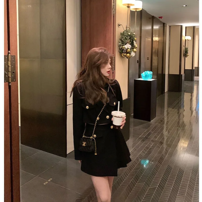 Женский костюм-двойка в стиле ретро Черный Элегантный Приталенный костюм из двух