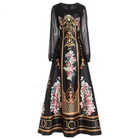 fashion designer dress spring womens dress long sleeve vintage floral print black maxi dresses