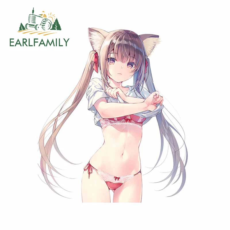 

EARLFAMILY 13cm x11.5cm for Cat Girl Car Sticker Creative Waterproof Decal Funny Motorcycle Windows Refrigerator Vinyl Car Wrap
