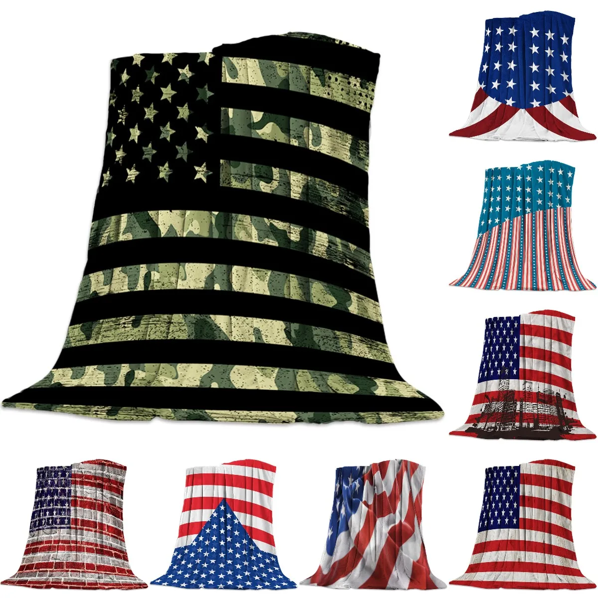 

Покрывало на кровать с американским флагом, зеленое камуфляжное супермягкое фланелевое одеяло высокой плотности для дивана, кровати, автомобиля, портативное, для двуспальной кровати