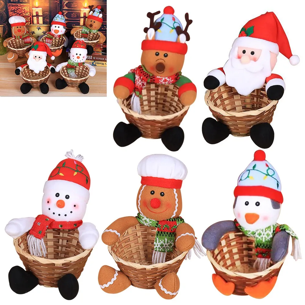 

Christmas Candy Bowl Bamboo Basket Christmas Table Decor Candy Holder Gingerbread Man Penguin Deer Snowman Santa Claus Party
