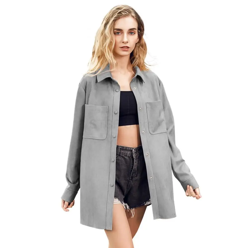 Blouses For Women Fashion Fashion Designer Elegant Chic Shirt Long Section Lapel Tcoat Button Real Suede Jacket With Pockets