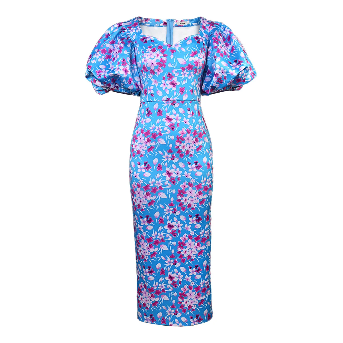 Plus Size Women Dreeses Spring New Lantern-sleeve One-step Dress Commuter Style High Waist Plum Blossom Print Elegant Dress