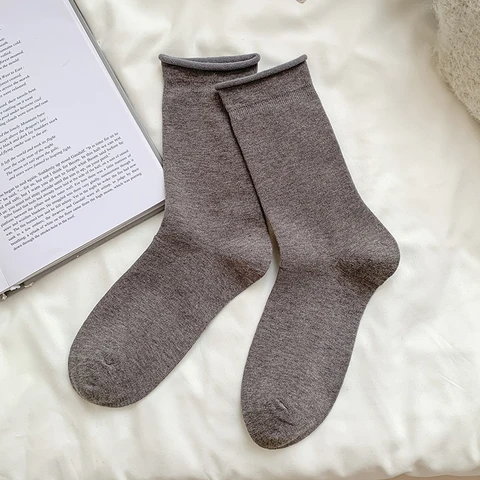 Женские носки, однотонные новые простые свободные носки в консервативном стиле, женские дышащие базовые повседневные дышащие простые носки высокого качества