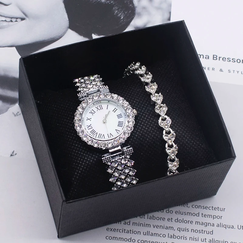 2 шт. роскошные часы с бриллиантами набор браслетов женские кварцевые женское