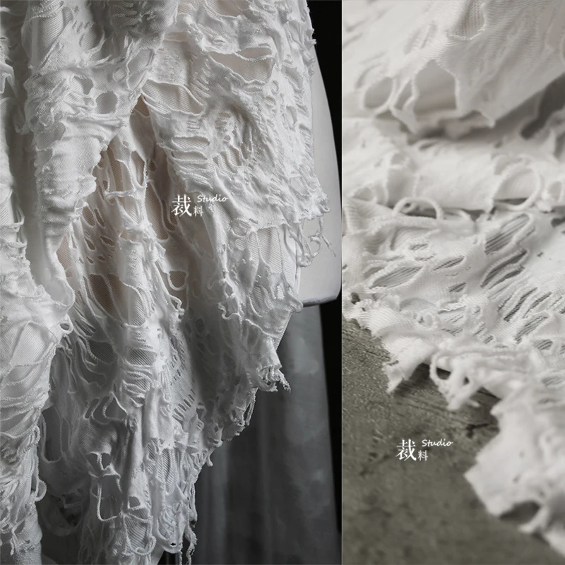 

Cracked white art double layer handmade heavy texture cotton fabric clothing art designer fabric for patchwork