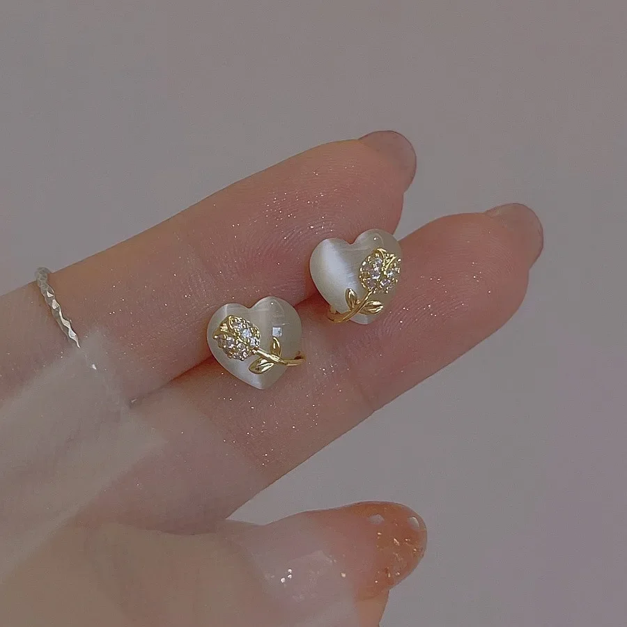 2024 новые модные элегантные серьги-тюльпаны с кошачьим глазом и камнем в форме