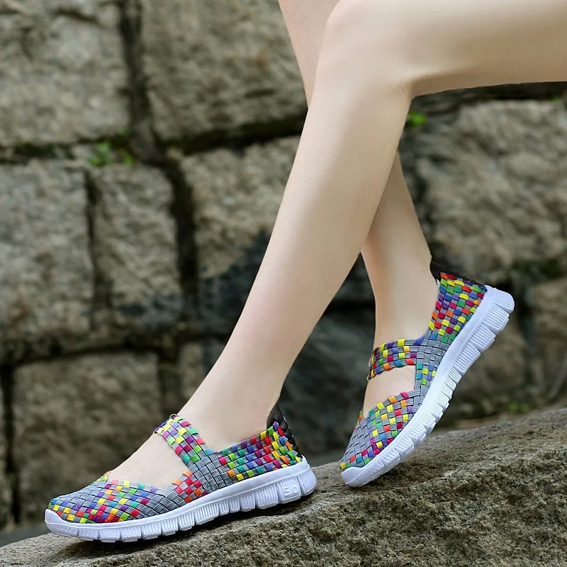 Women Shoes Flat Hand-Woven Sneakers Tennis Female Small Round Head Ladies Leisure Comfortable Run Breathable Skateboard Slip-On