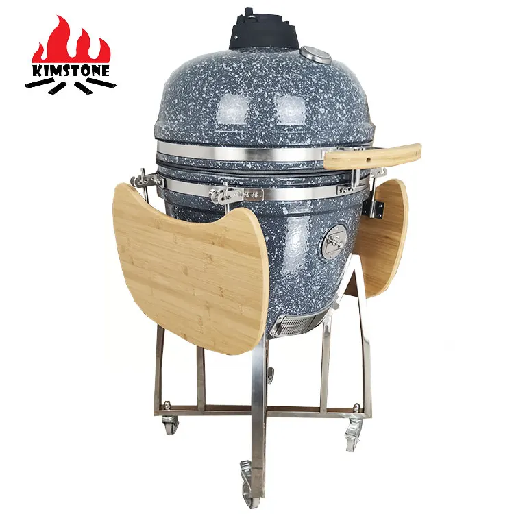 Керамический гриль KIMSTONE Kamado 21 дюйм серая и белая цветочная глазурь яйцо в форме
