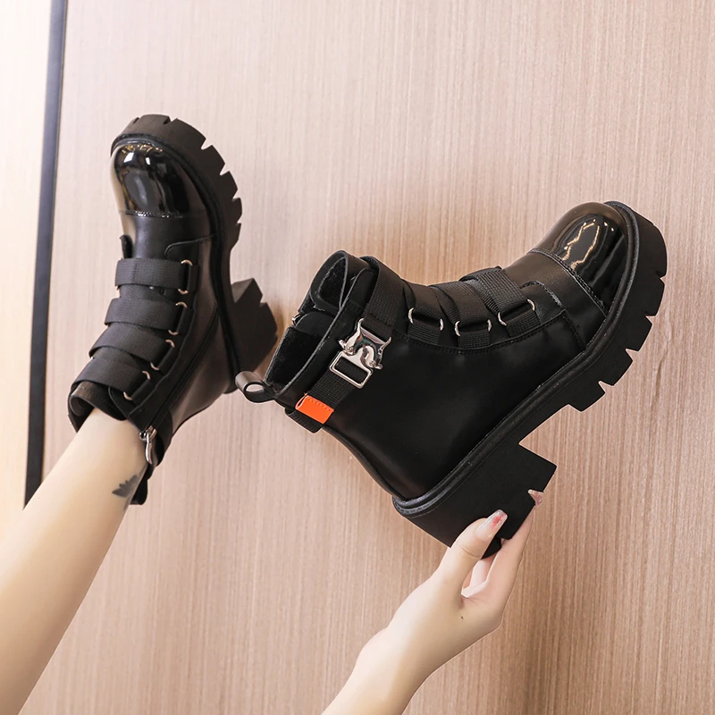 

Fall/winter Warm Boots Square and Platform Boots Simple and Versatile Hook & Loop Zipper Black Women Boots Ankle Boots for Women