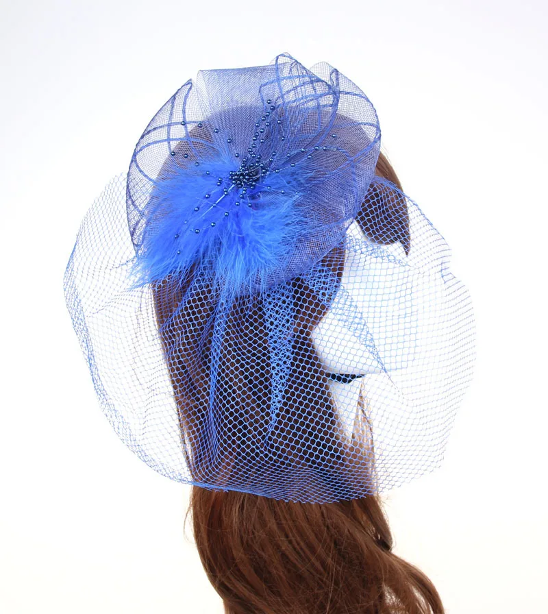 

New Womens Feather Large Mesh Veil Hat Hair Hoop Wedding Proms Headband Cocktail Party Supplies
