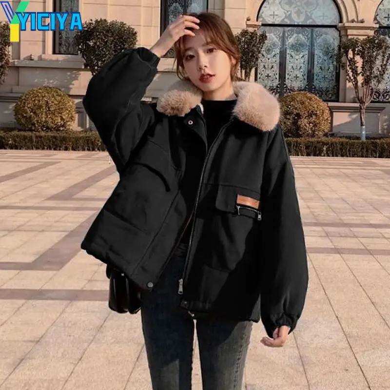 YICIYA 2023 Winter Jacket For Women Parkas Fashion Long Coats Turn-down Collar Jackets Slim With Fur Collar Warm Female Clothing
