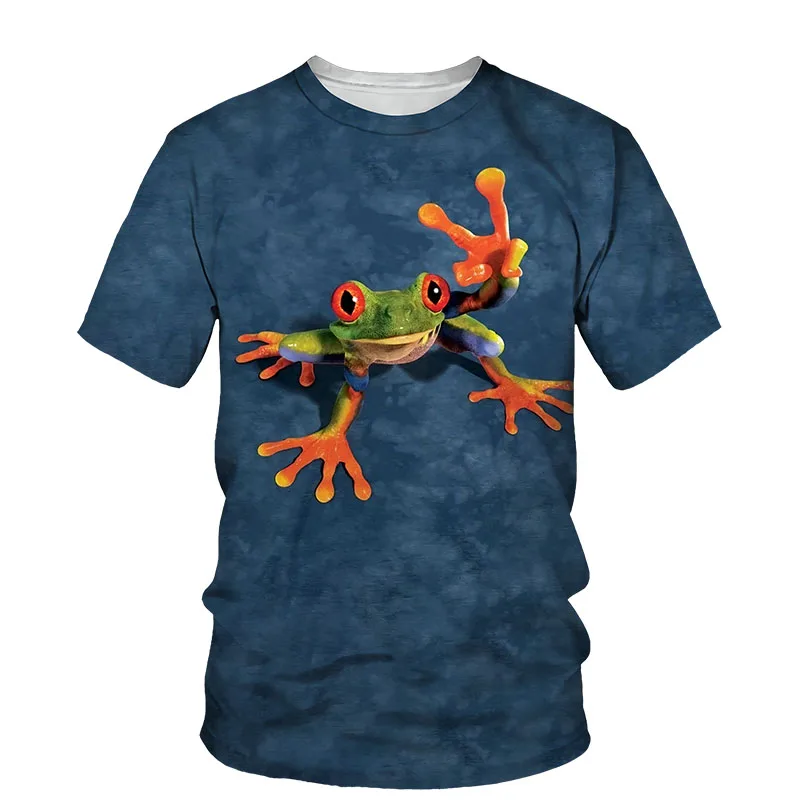 

Summer New 3d Tree Frog Animal Print Top Casual Personality Fun Trend Men's Women's Children's T-shirts Are Breathable And Light