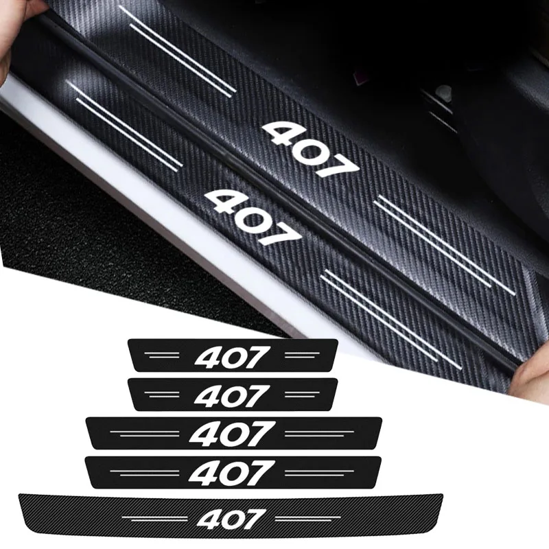 

5Pcs Car Door Sill Protector for Peugeot 407 Logo 2021 2020 2019 2018 2017 2016 Rear Trunk Bumper Threshold Sticker Accessories