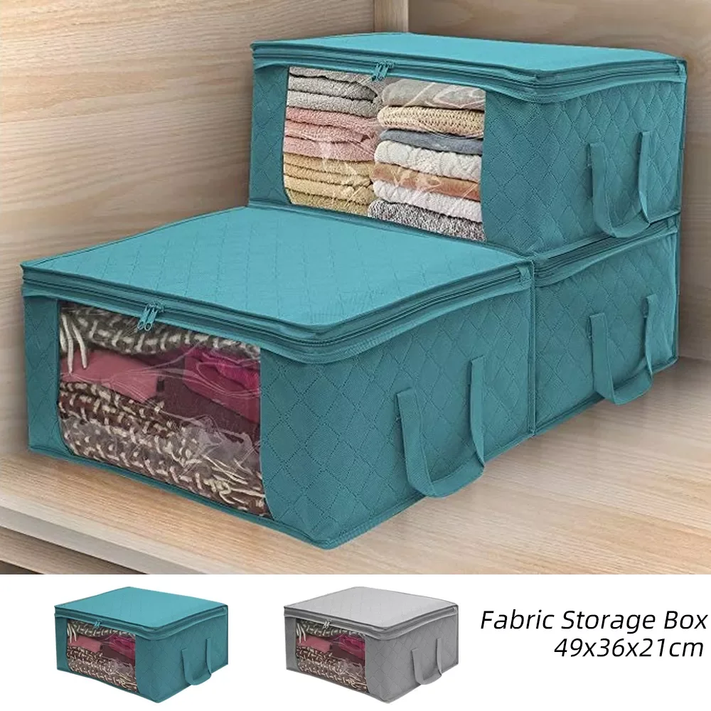 

Clothing Storage Box Folding Storage Bag Clear Window Zipper Non Woven Fabric Clothes Organizer Basket With Handles 49x36x21cm