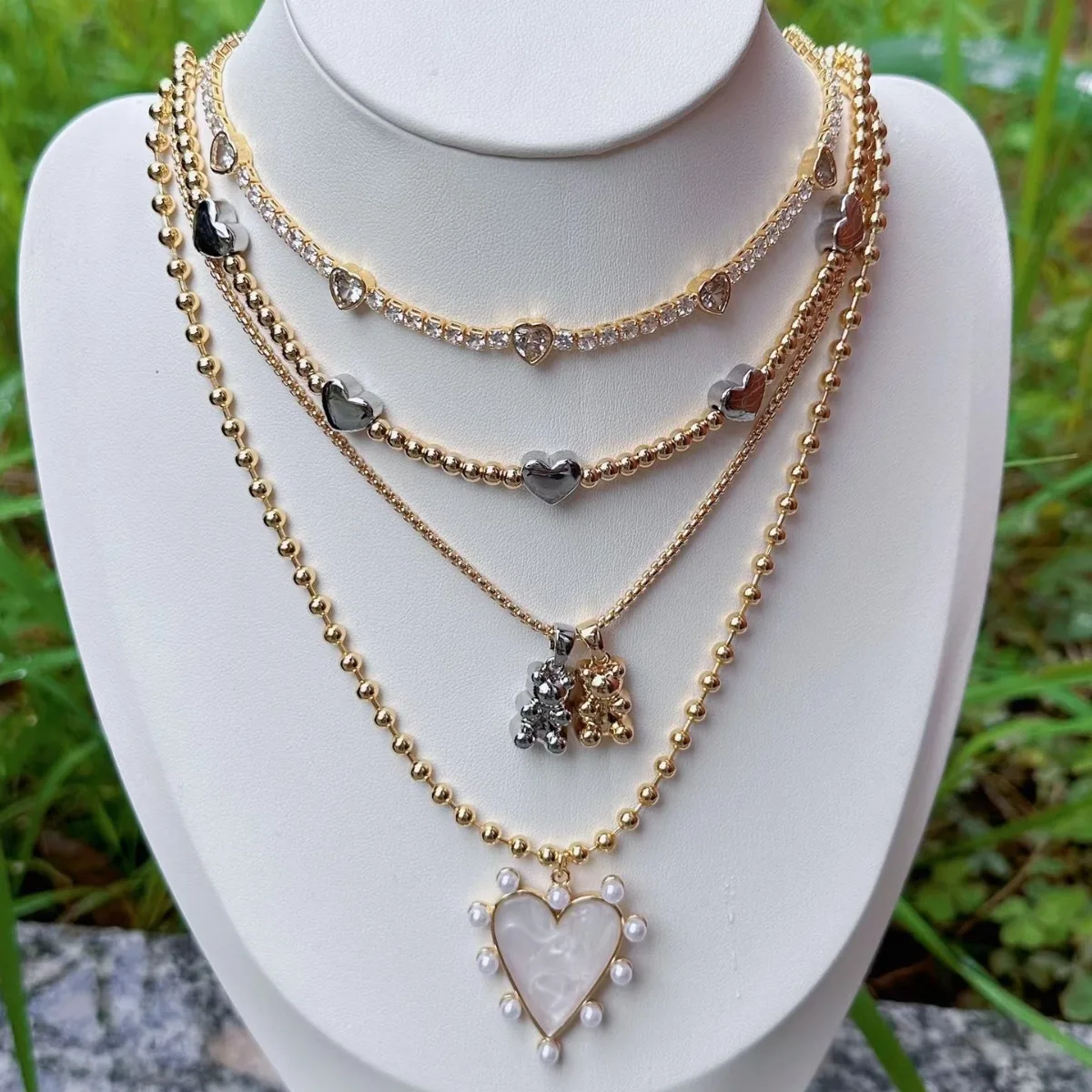 Милое ожерелье в форме сердца с медвежонком для женщин золото серебро медь