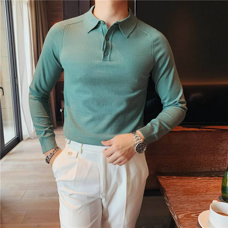 

2023 Ctton брендовая одежда, мужские весенние высококачественные рубашки поло из чистого хлопка с длинным рукавом/зауженные рубашки для отдыха, топы