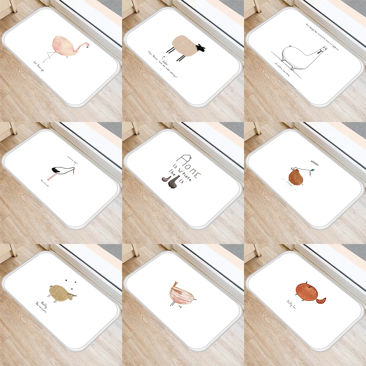 

ZHENHE Simple Hand Drawn Animals Mats Pattern Print Doormat Anti Slip Floor Carpet for Bathroom Kitchen Entrance Rugs Home Decor