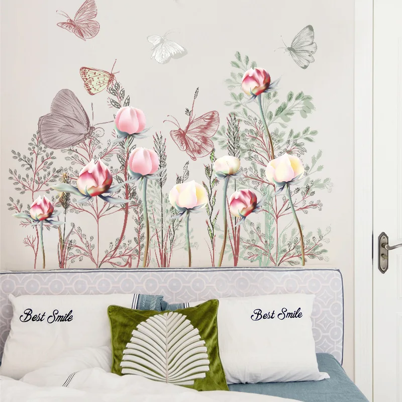 

Bedroom Elegant Butterfly Flower Living Room Wallpaper Porch Decoration Wall Stickers Home Art Self-adhesive Painted Decor