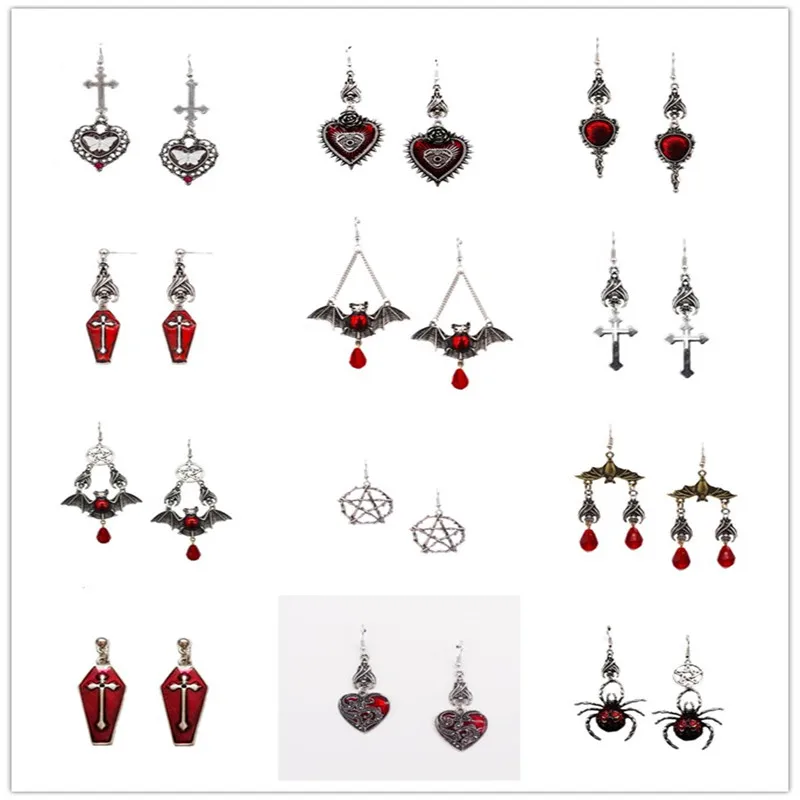 Женские серьги в стиле панк, летучая мышь, сердце, Череп, крест, гроб, паук, змея, Бабочка, луна, бахрома, новый крутой аксессуар на Хэллоуин